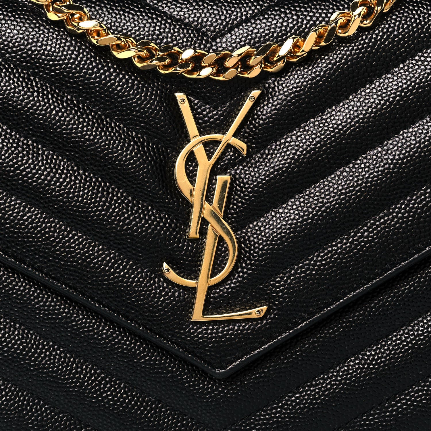 Saint Laurent Grain De Poudre Matelasse Chevron Monogram Chain Wallet Black 7 of 12