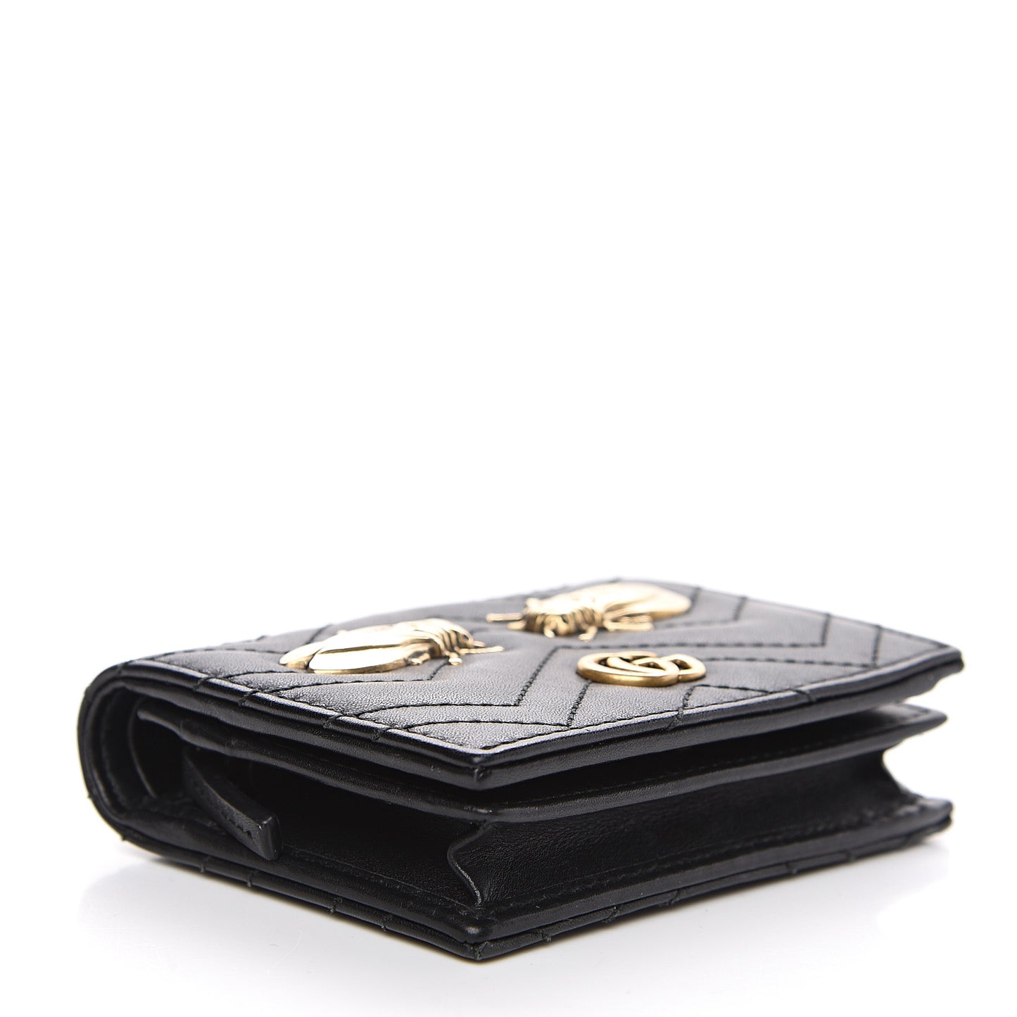 Calfskin Matelasse Cicada Stud GG Marmont Card Case Wallet Black
