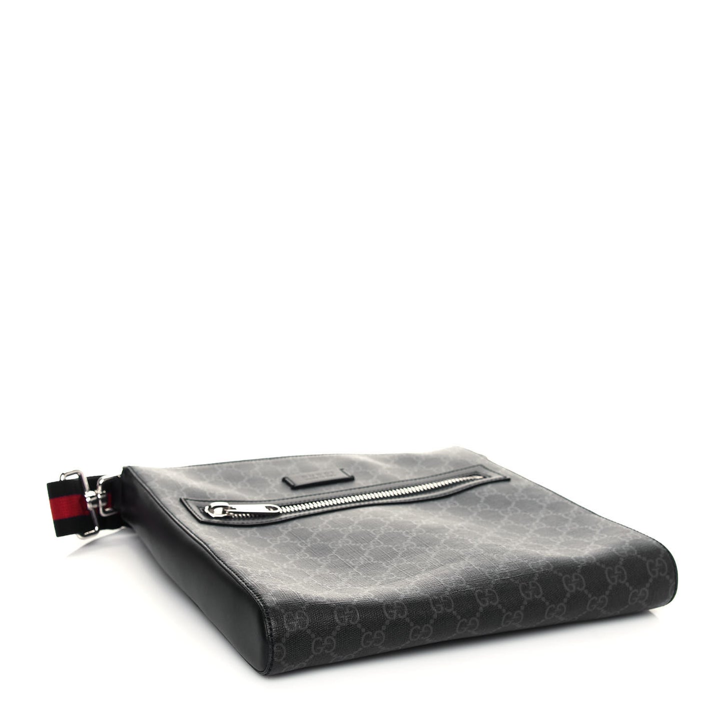 GG Supreme Monogram Appia Calfskin Web Flat Messenger Bag Black Grey