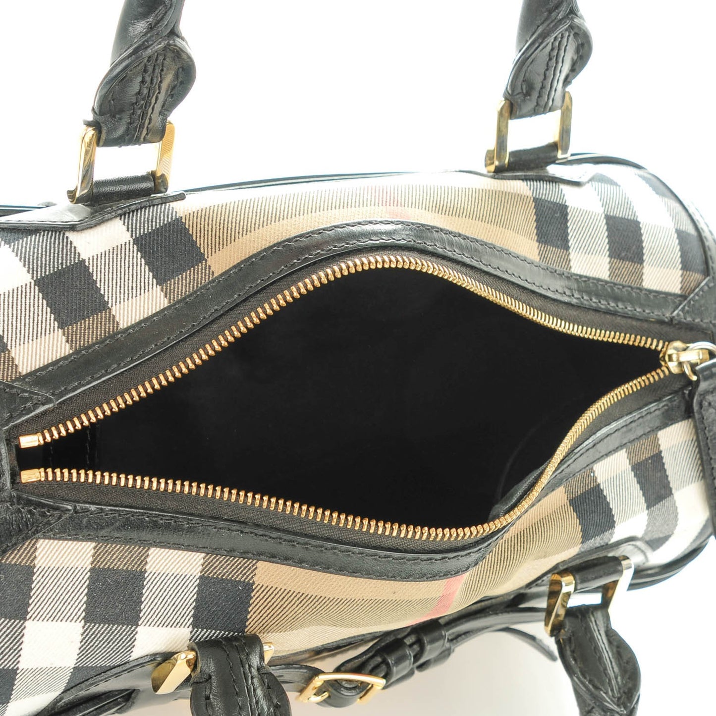 House Check Bridle Calfskin Medium Alchester Bowling Bag Black