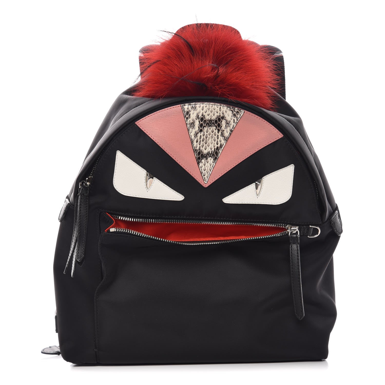 Fendi Nylon Vitello Dolce Elaphe Fox Fur Monster Eyes Backpack Black Natural Bordeaux Multicolor 1 of 8