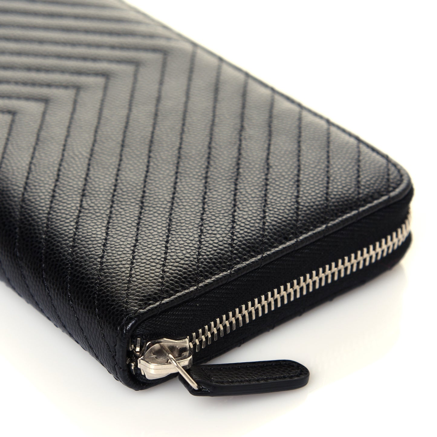 Caviar Chevron Large Gusset Zip Around Wallet Black