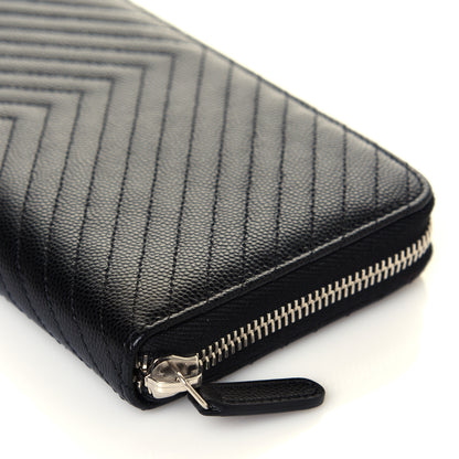 Chanel Caviar Chevron Large Gusset Zip Around Wallet Black 12 of 14