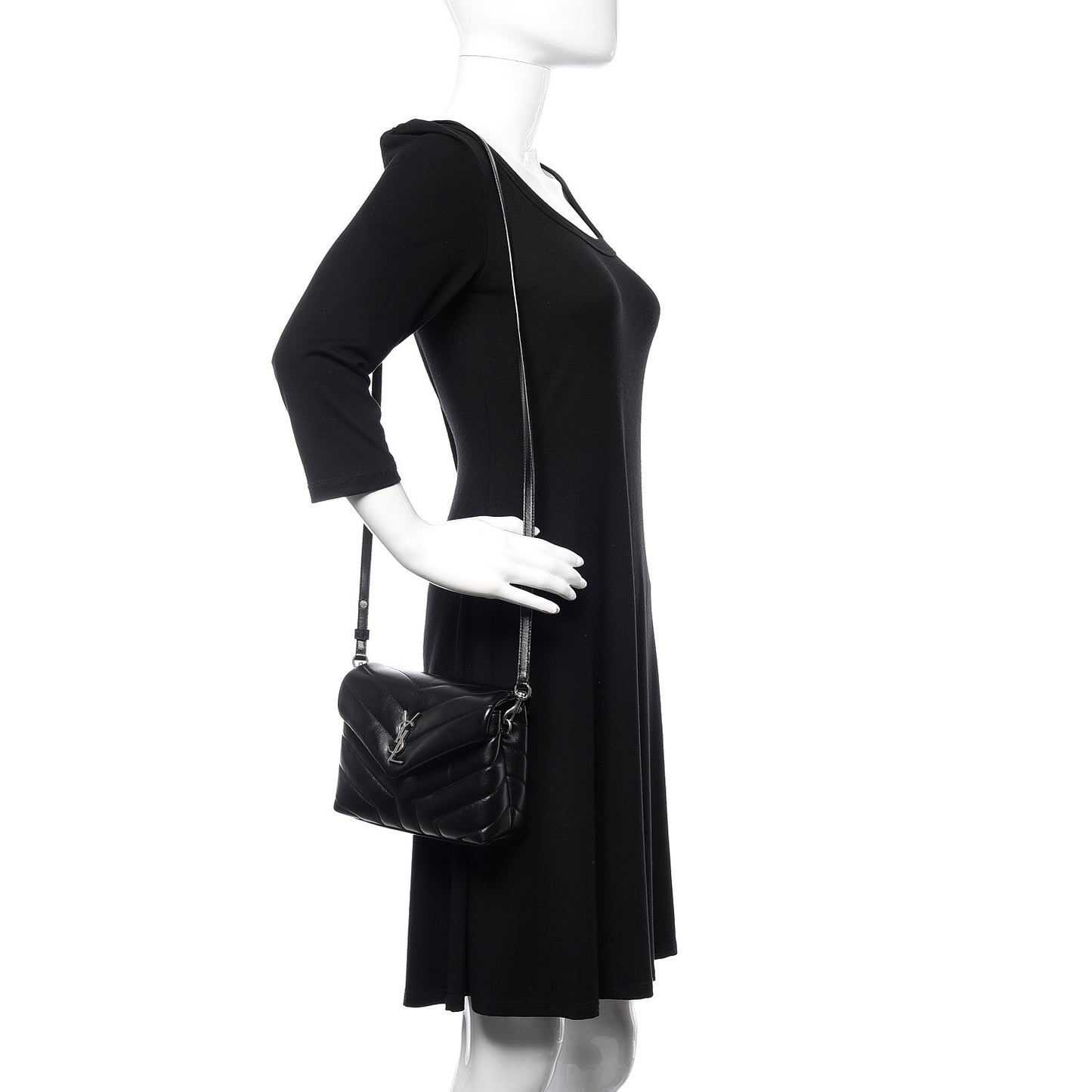 Calfskin Y Quilted Monogram Toy Loulou Crossbody Bag Black