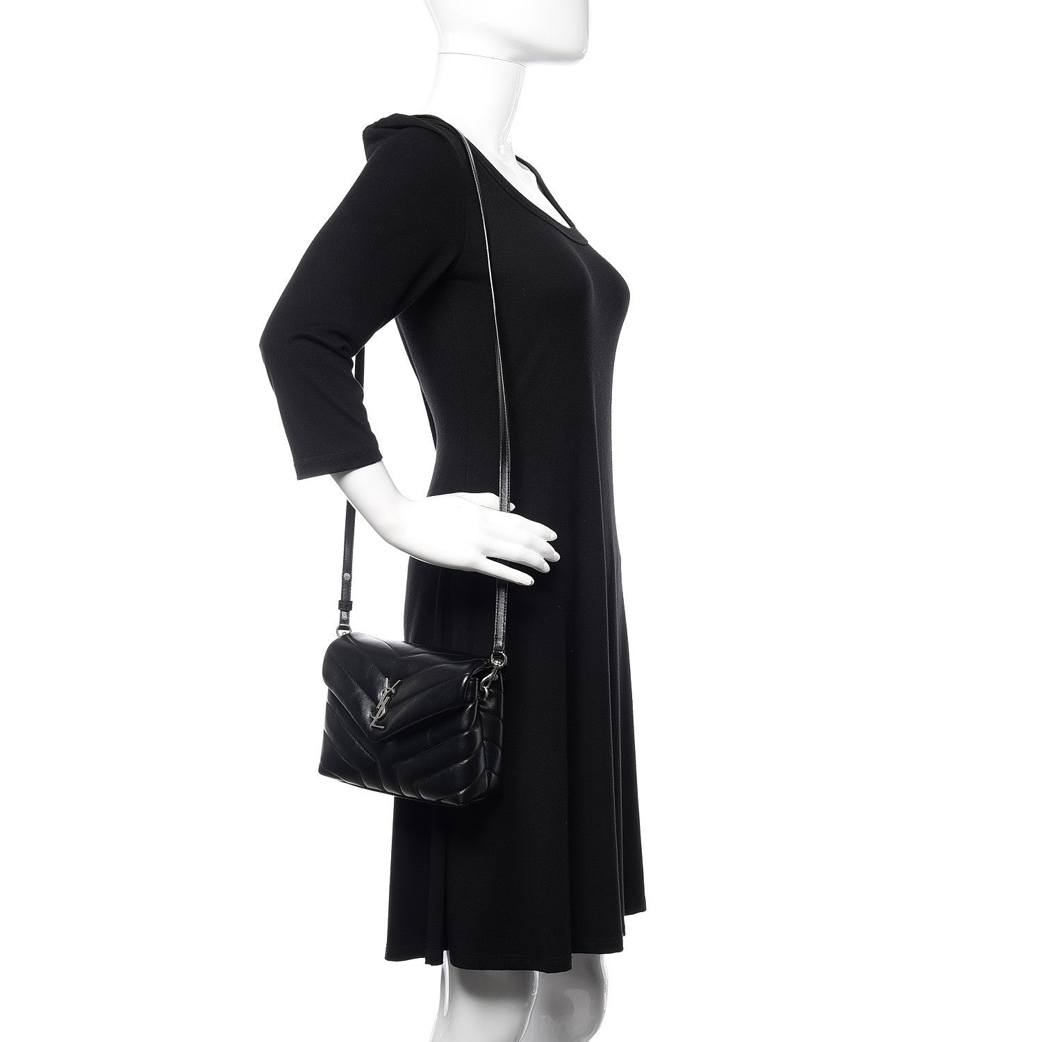 Saint Laurent Calfskin Y Quilted Monogram Toy Loulou Crossbody Bag Black 2 of 9