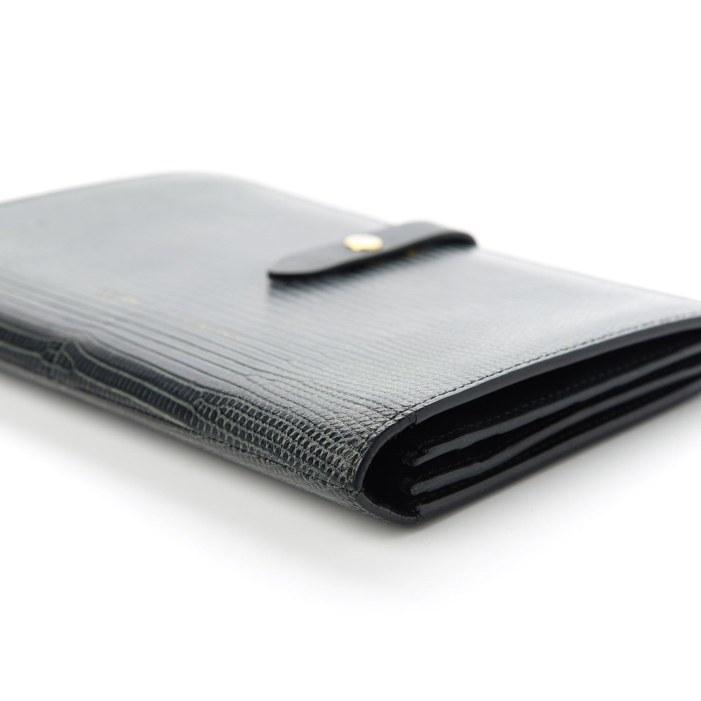 Lizard Calfskin Large Multifunction Strap Wallet Black