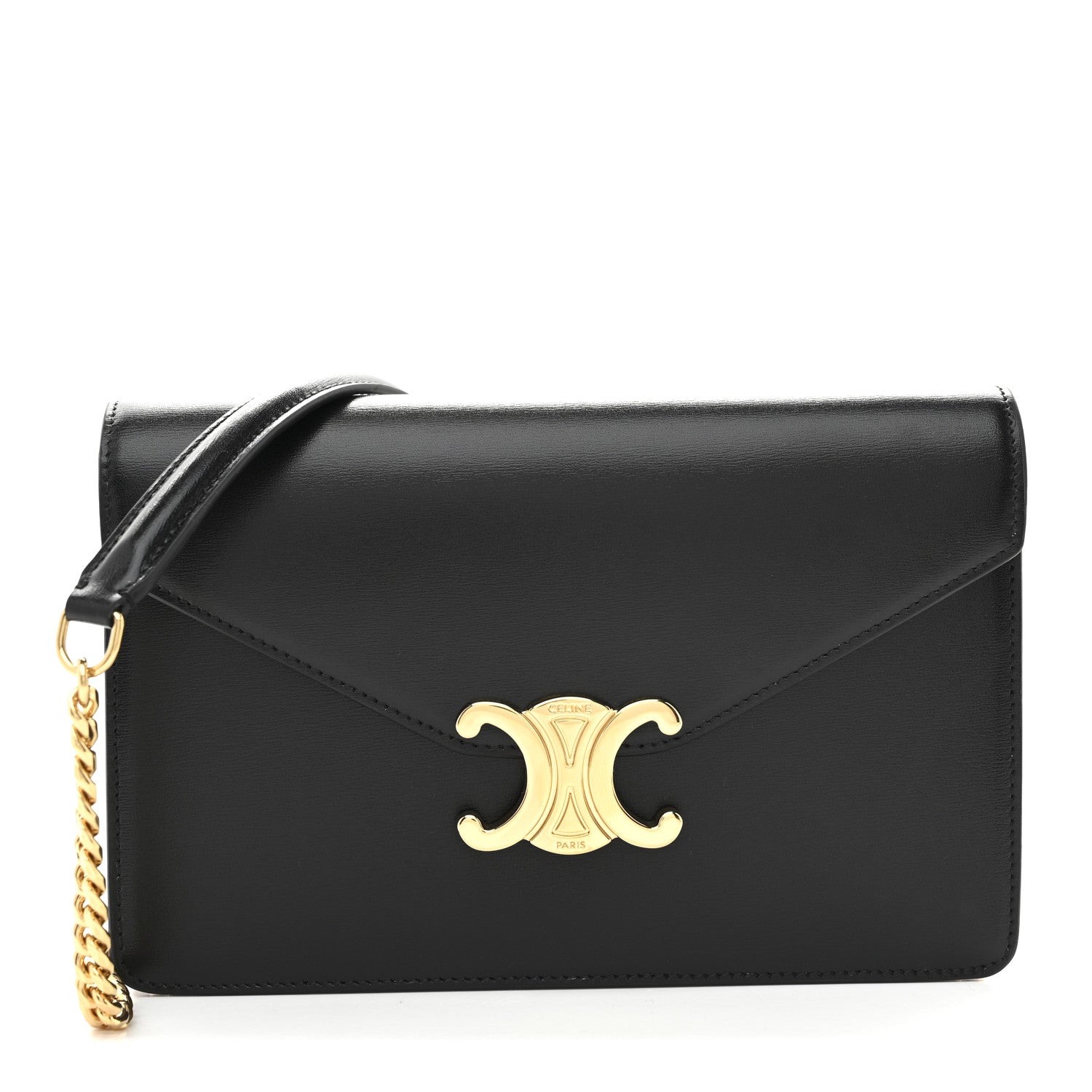 Celine Shiny Calfskin Triomphe Margo Wallet on Chain Black 1 of 12
