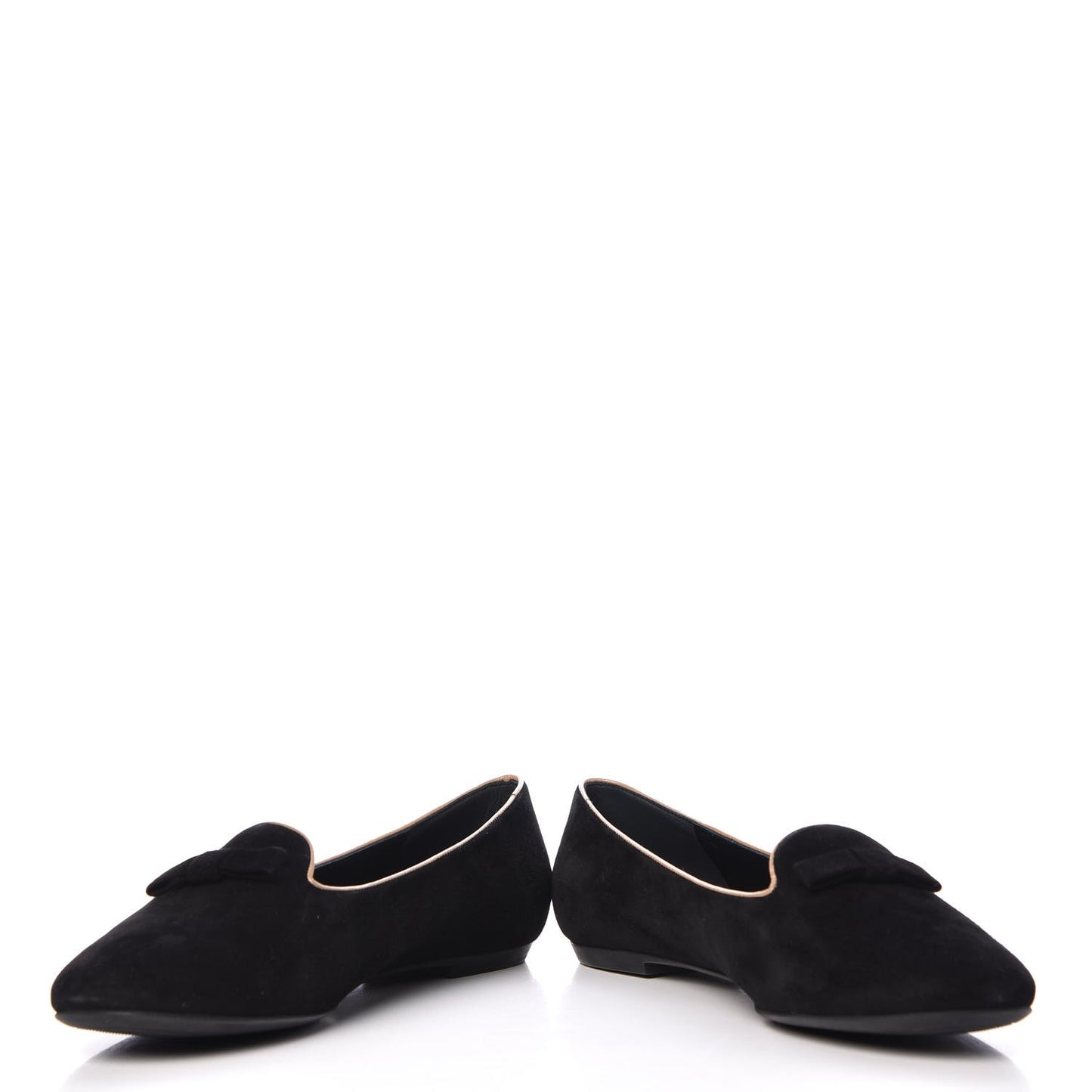 Suede Uniformes Bow Flat Loafers 36.5 Black