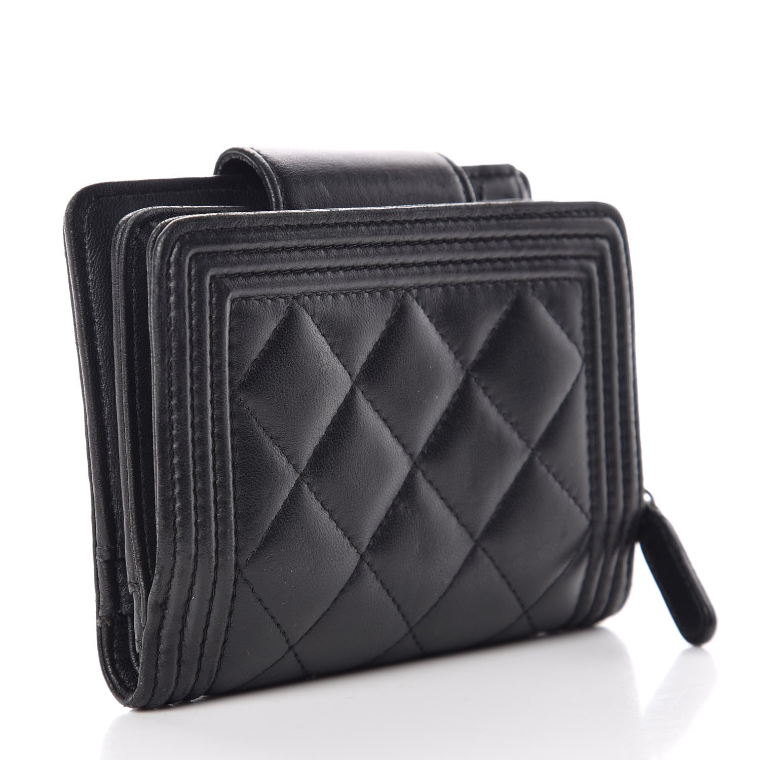 Chanel Lambskin Quilted Boy Zipped Pocket Wallet Black 3 of 9