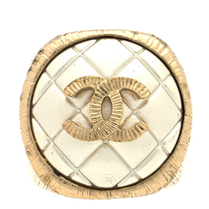Chanel Metal Quilted CC Ring 6 Gold Pearly White 1 of 5