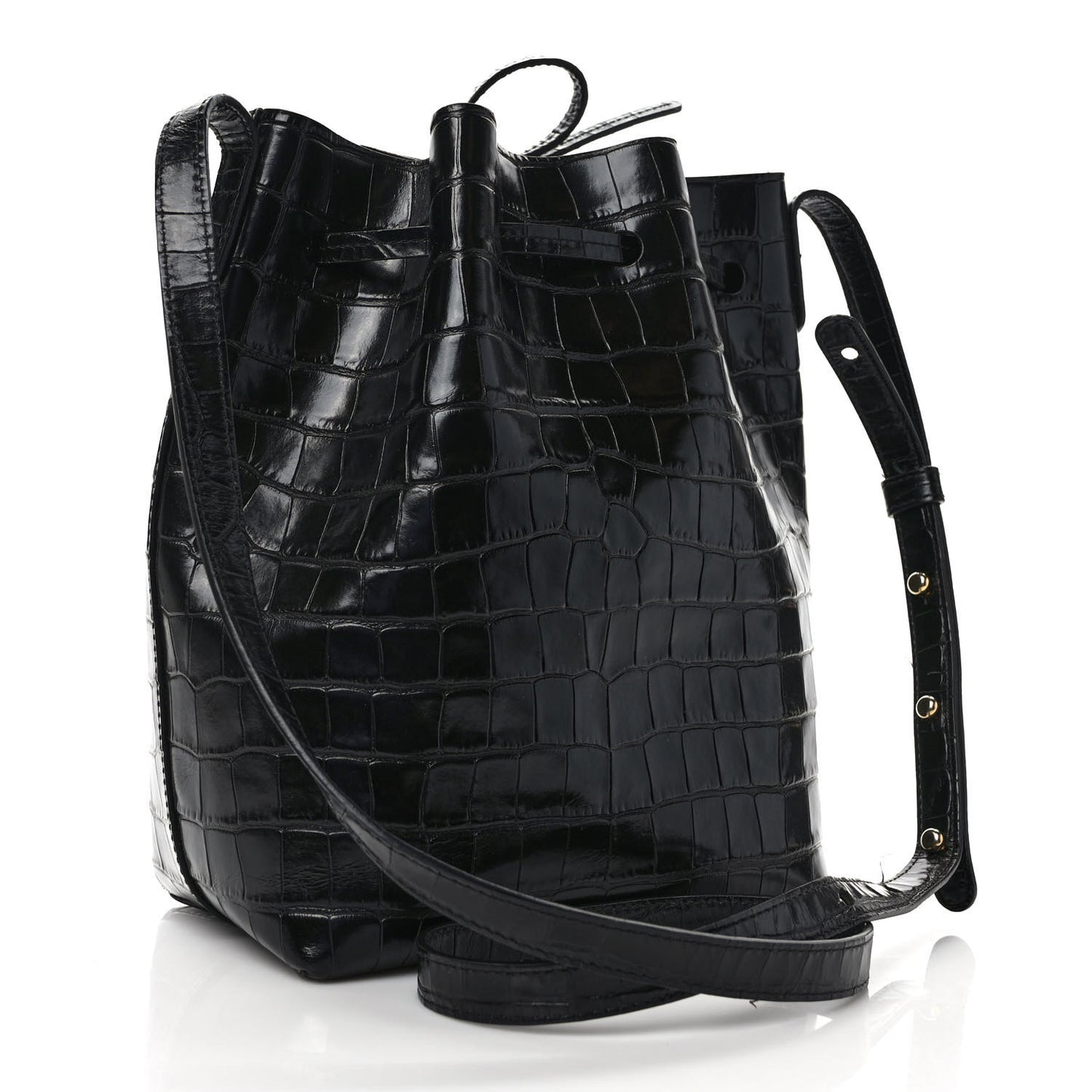 Crocodile Embossed Bucket Bag Black