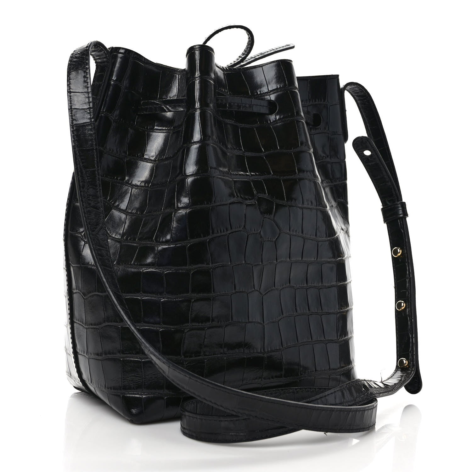 Mansur Gavriel Crocodile Embossed Bucket Bag Black 3 of 12