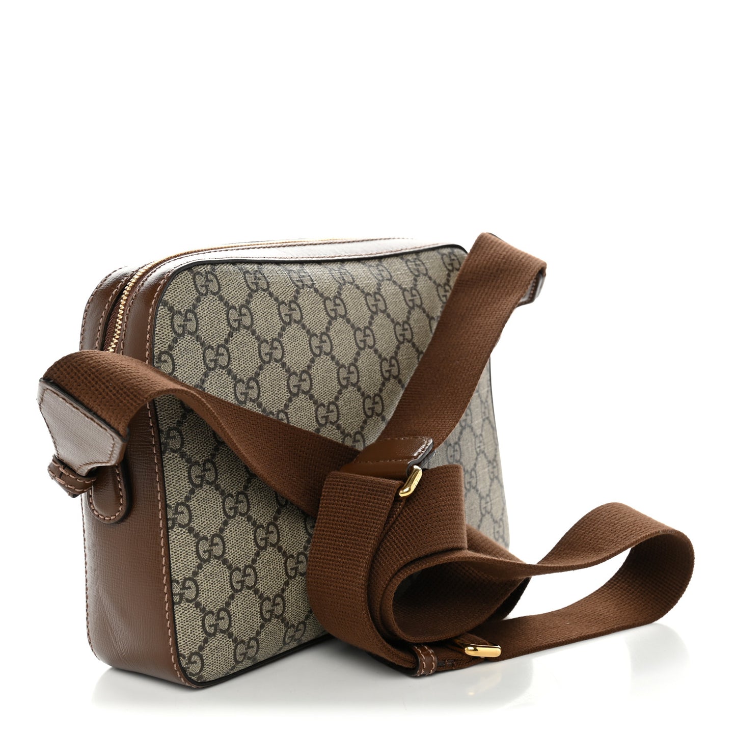 GG Supreme Monogram Azalea Calfskin Retro Interlocking G Messenger Shoulder Bag Beige Ebony Brown Sugar