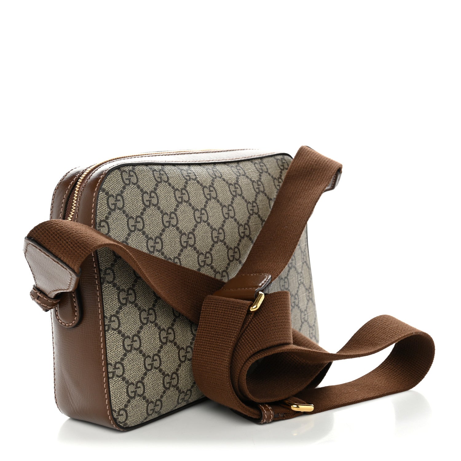 Gucci GG Supreme Monogram Azalea Calfskin Retro Interlocking G Messenger Shoulder Bag Beige Ebony Brown Sugar 2 of 9