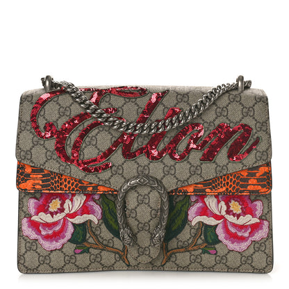 Gucci GG Supreme Monogram Snakeskin Elton Embroidered Medium Dionysus Shoulder Bag Beige Orange 1 of 12