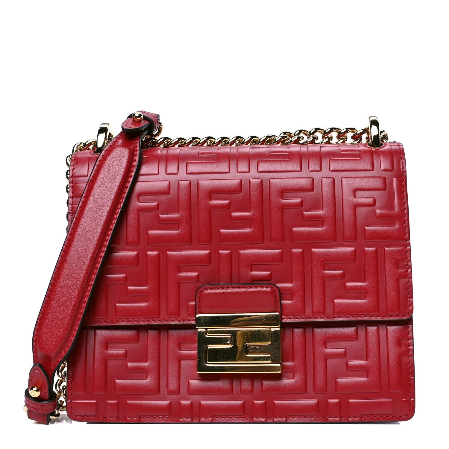 Fendi Vitello Liberty FF 1974 Embossed Small Kan U Shoulder Bag Fragola 1 of 5