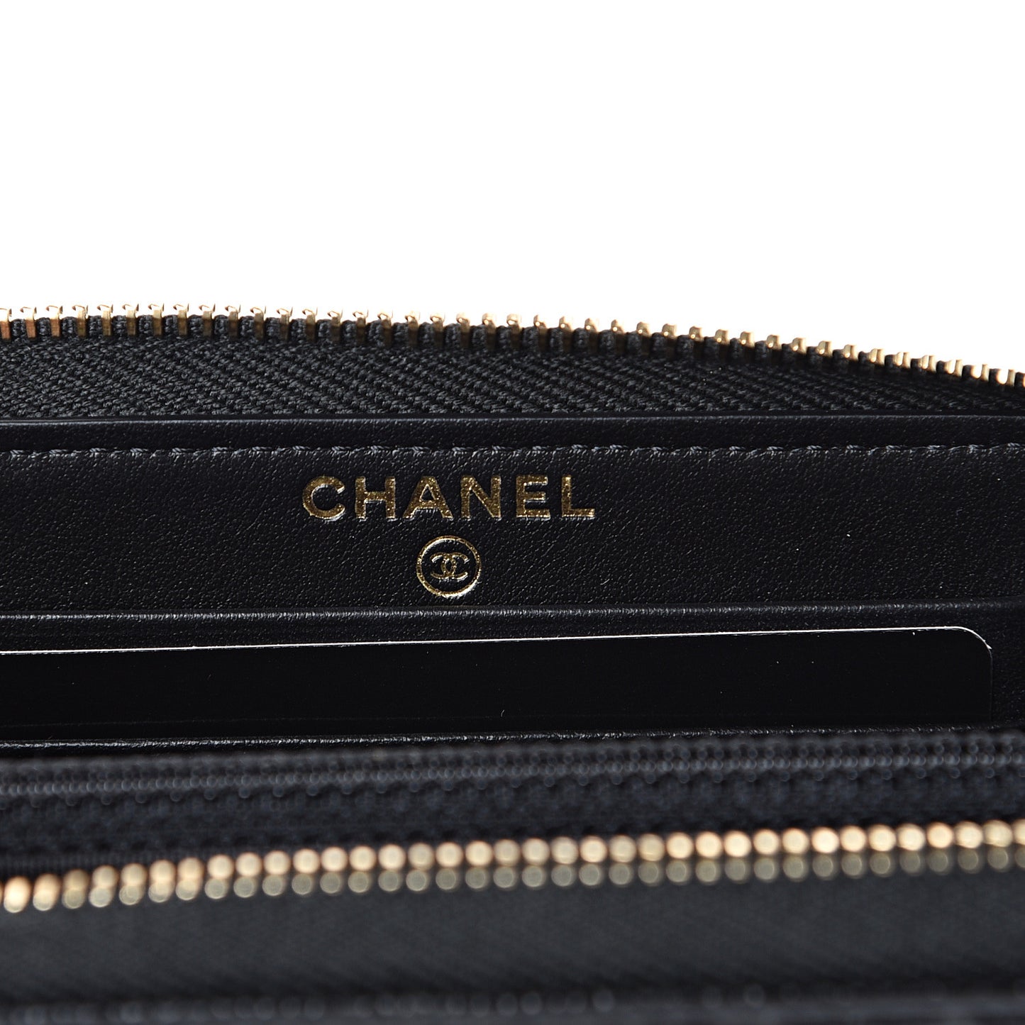 Caviar Camellia Embossed Medium Zip Around Wallet Black