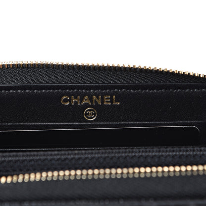 Chanel Caviar Camellia Embossed Medium Zip Around Wallet Black 5 of 8