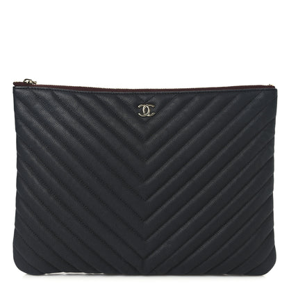 Chanel Caviar Chevron Quilted Medium Cosmetic Case Black 1 of 7