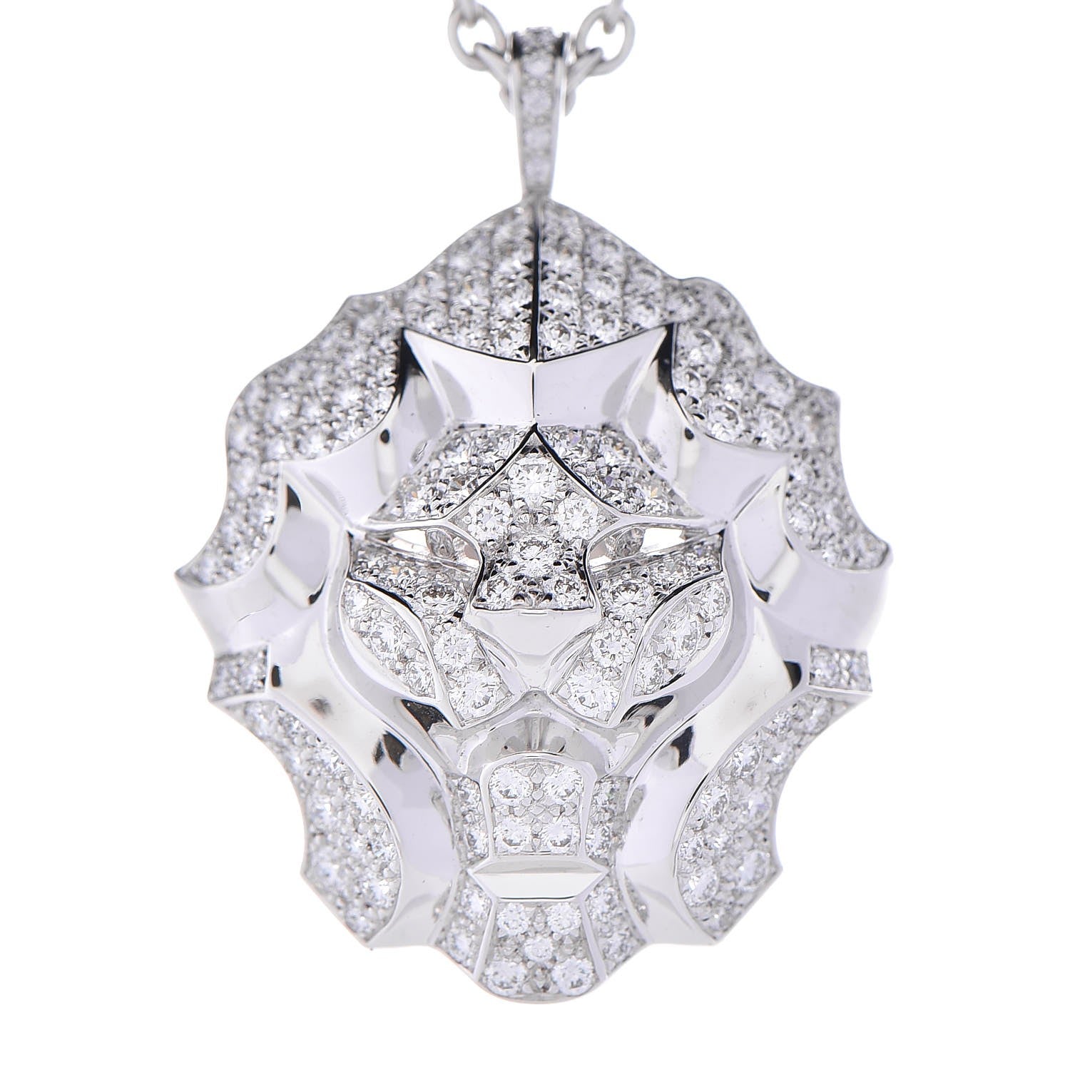 Chanel 18K White Gold Diamond Sous Le Signe du Lion Pendant Necklace 4 of 17