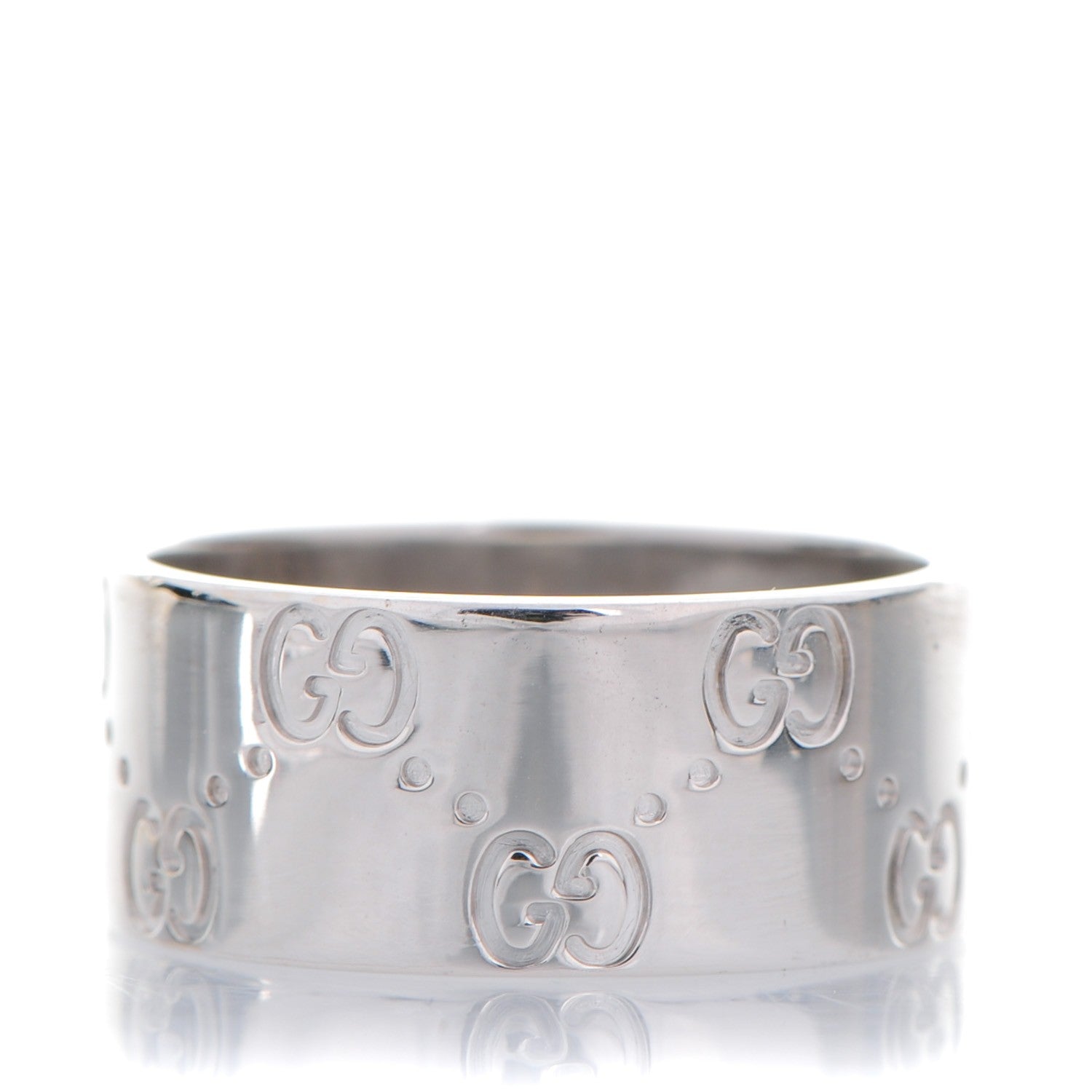 Gucci 18K White Gold 9mm Icon Band Ring 8.75 1 of 6