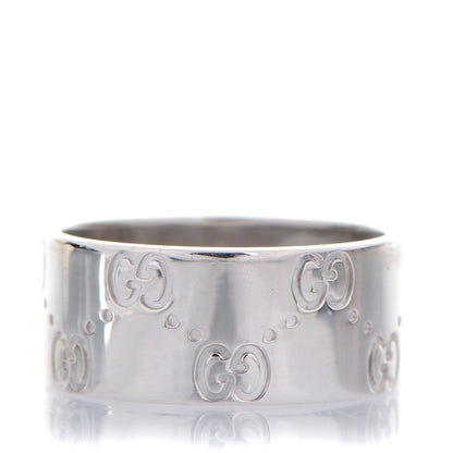 Gucci 18K White Gold 9mm Icon Band Ring 8.75 1 of 6