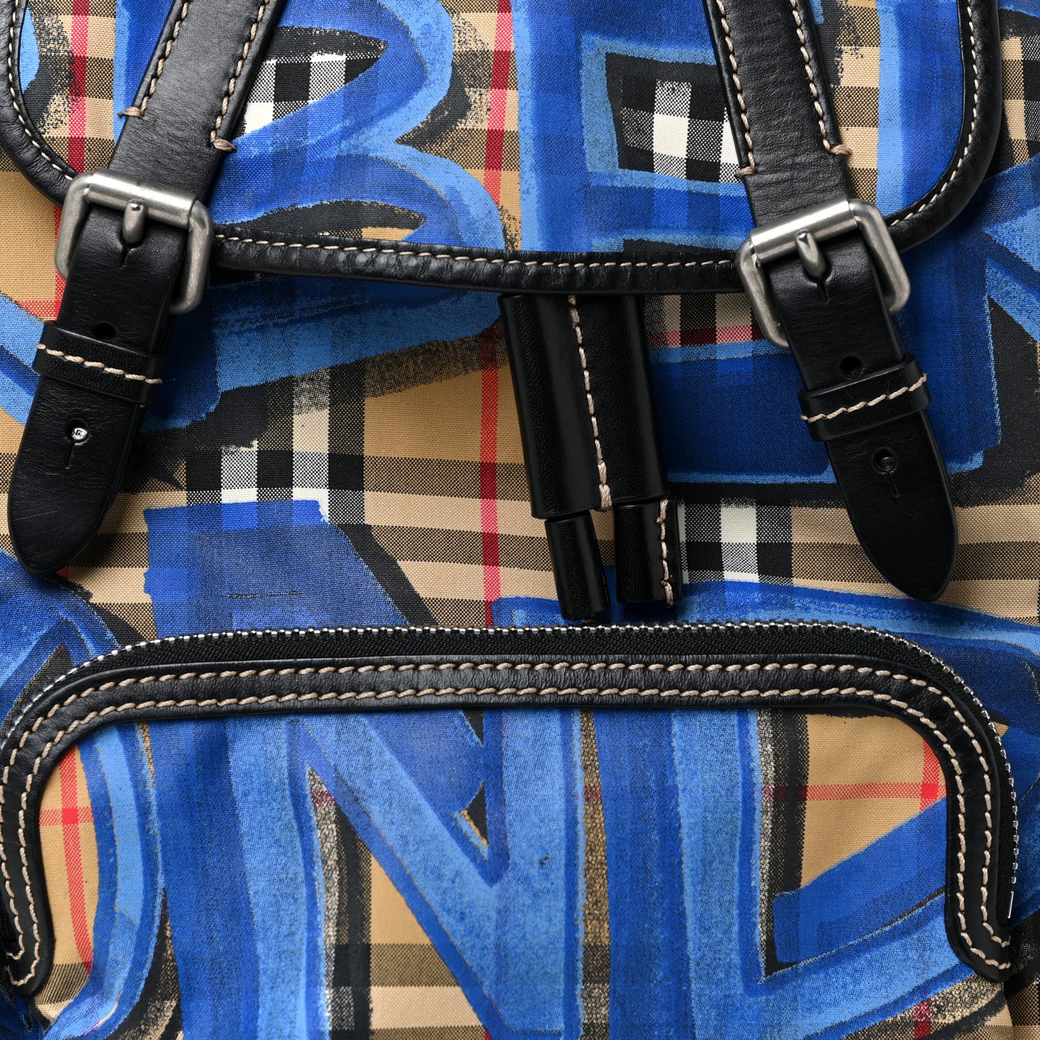 Burberry Vintage Check Graffiti Print Medium Rucksack Backpack Blue Antique Yellow 7 of 9