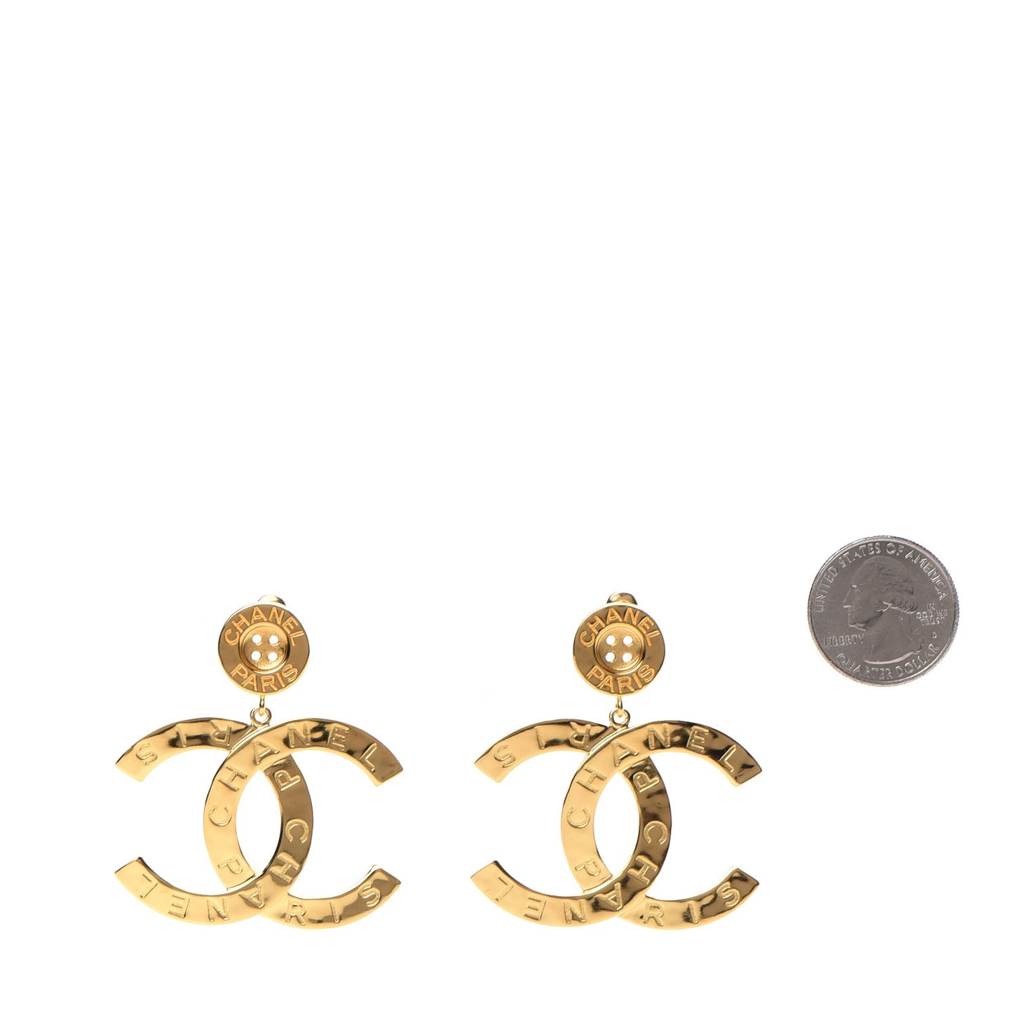 Metal Large Paris Button Earrings Gold