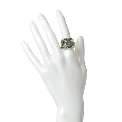 David Yurman Sterling Silver 18K Yellow Gold Diamond 19mm Labyrinth Triple Loop Ring 54 6.75 2 of 5