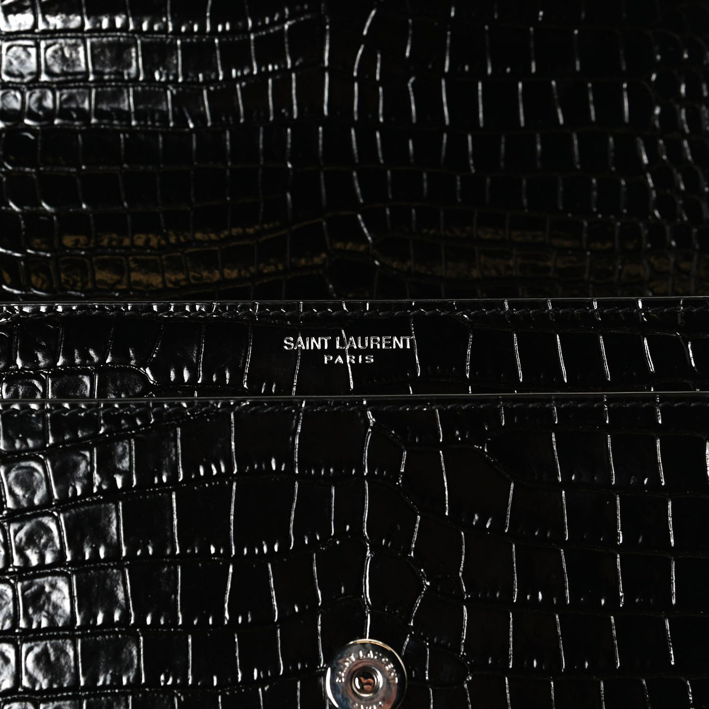 Calfskin Crocodile Embossed Medium Monogram Sunset Black