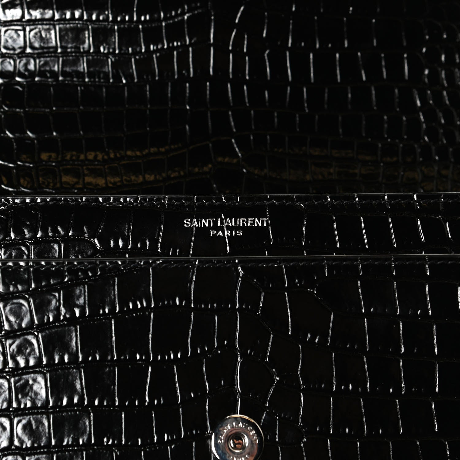Saint Laurent Calfskin Crocodile Embossed Medium Monogram Sunset Black 6 of 13