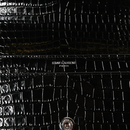 Saint Laurent Calfskin Crocodile Embossed Medium Monogram Sunset Black 6 of 13