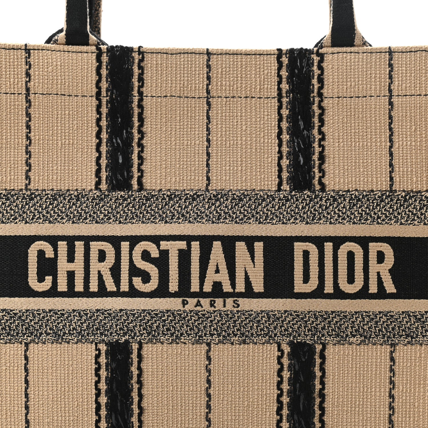 Christian Dior Canvas Embroidered Medium Bayadere Book Tote Black Beige 8 of 10