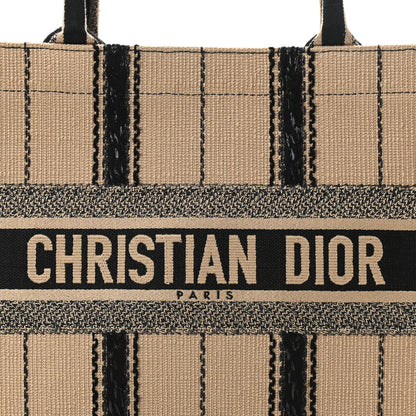 Christian Dior Canvas Embroidered Medium Bayadere Book Tote Black Beige 8 of 10