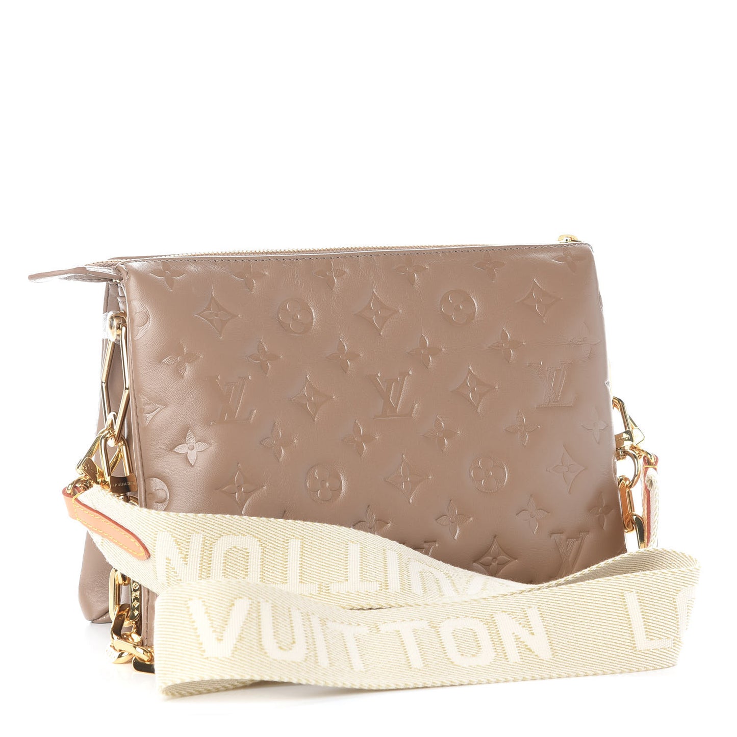 Lambskin Embossed Monogram Coussin PM Taupe