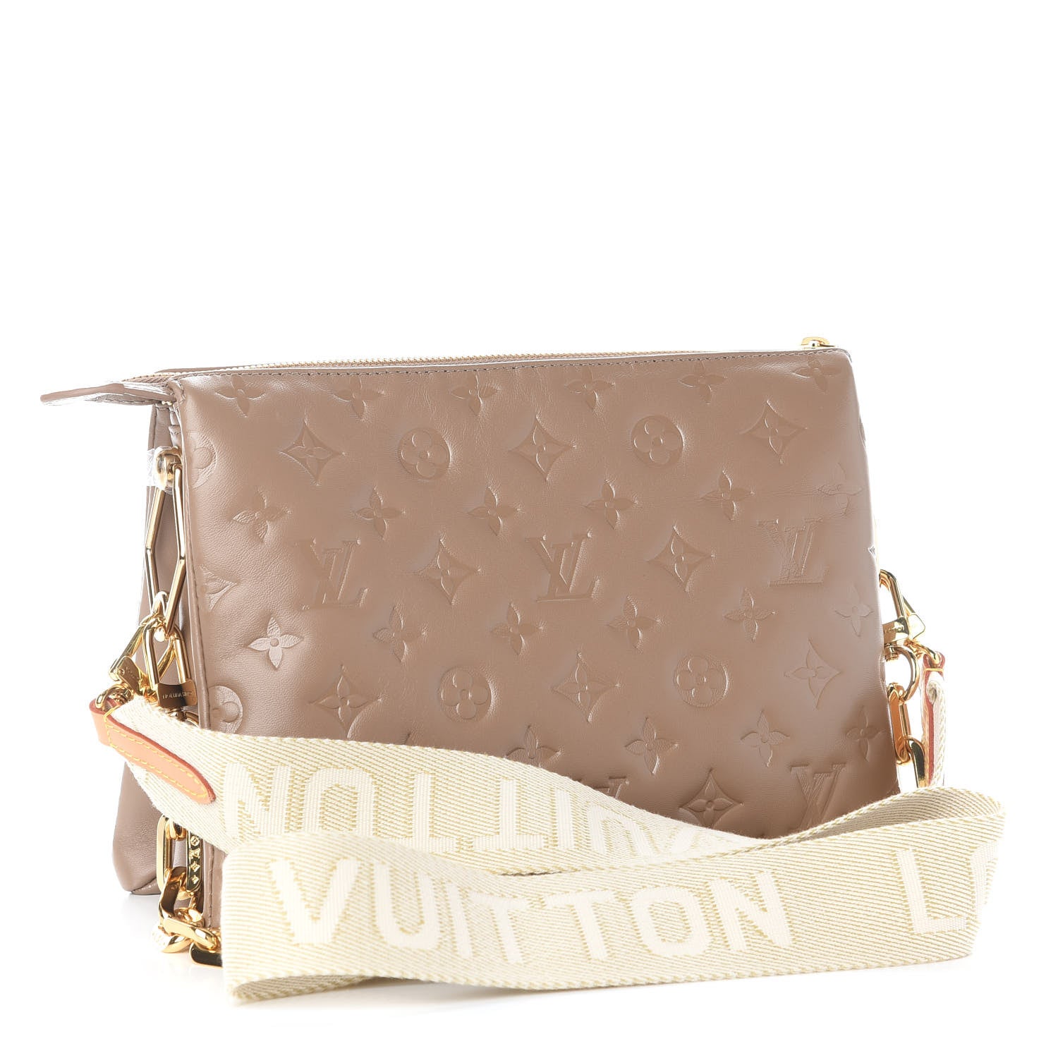 Louis Vuitton Lambskin Embossed Monogram Coussin PM Taupe 3 of 8
