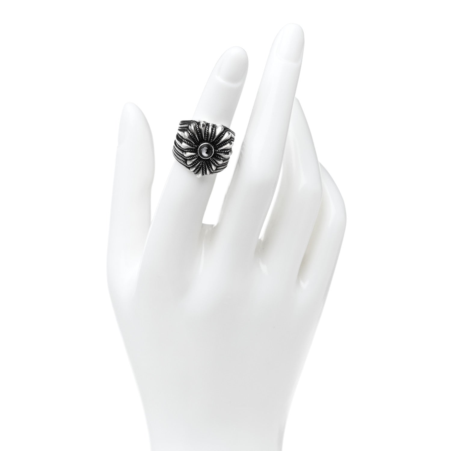 Gucci Sterling Silver Resin Heart Ring 48 4.5 Black 2 of 5