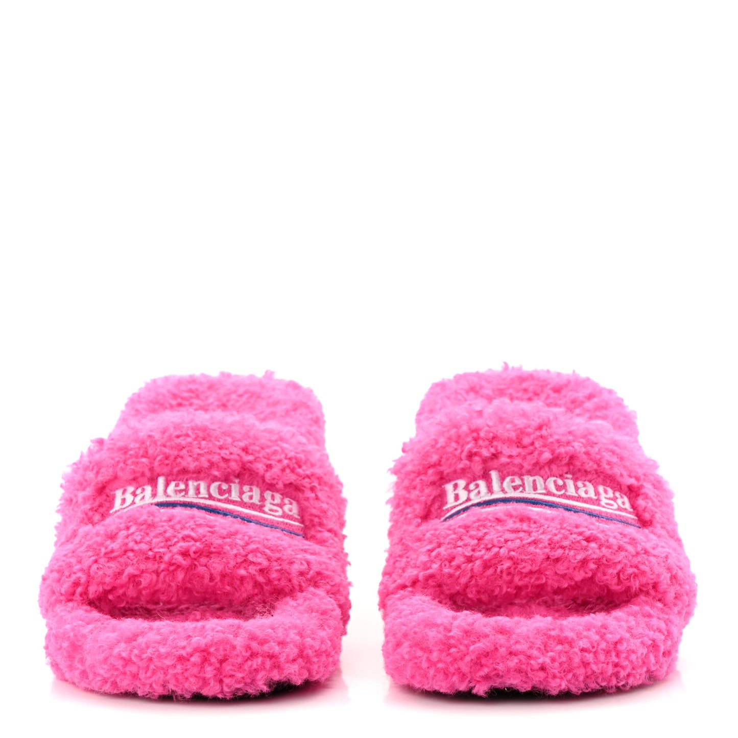 Faux Shearling Political Campaign Logo 80mm Sandals 37 Pink White Blue