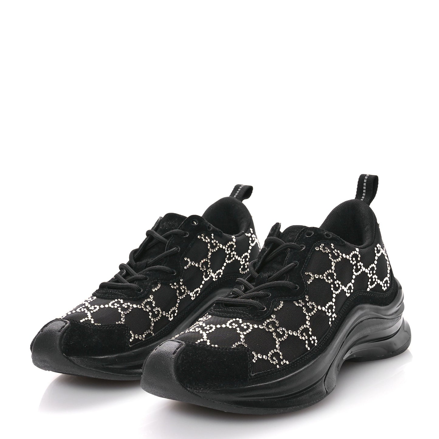 Tela Retino Mesh Crystal Suede GG Monogram Womens Gucci Run Sneakers 37 Black Silver