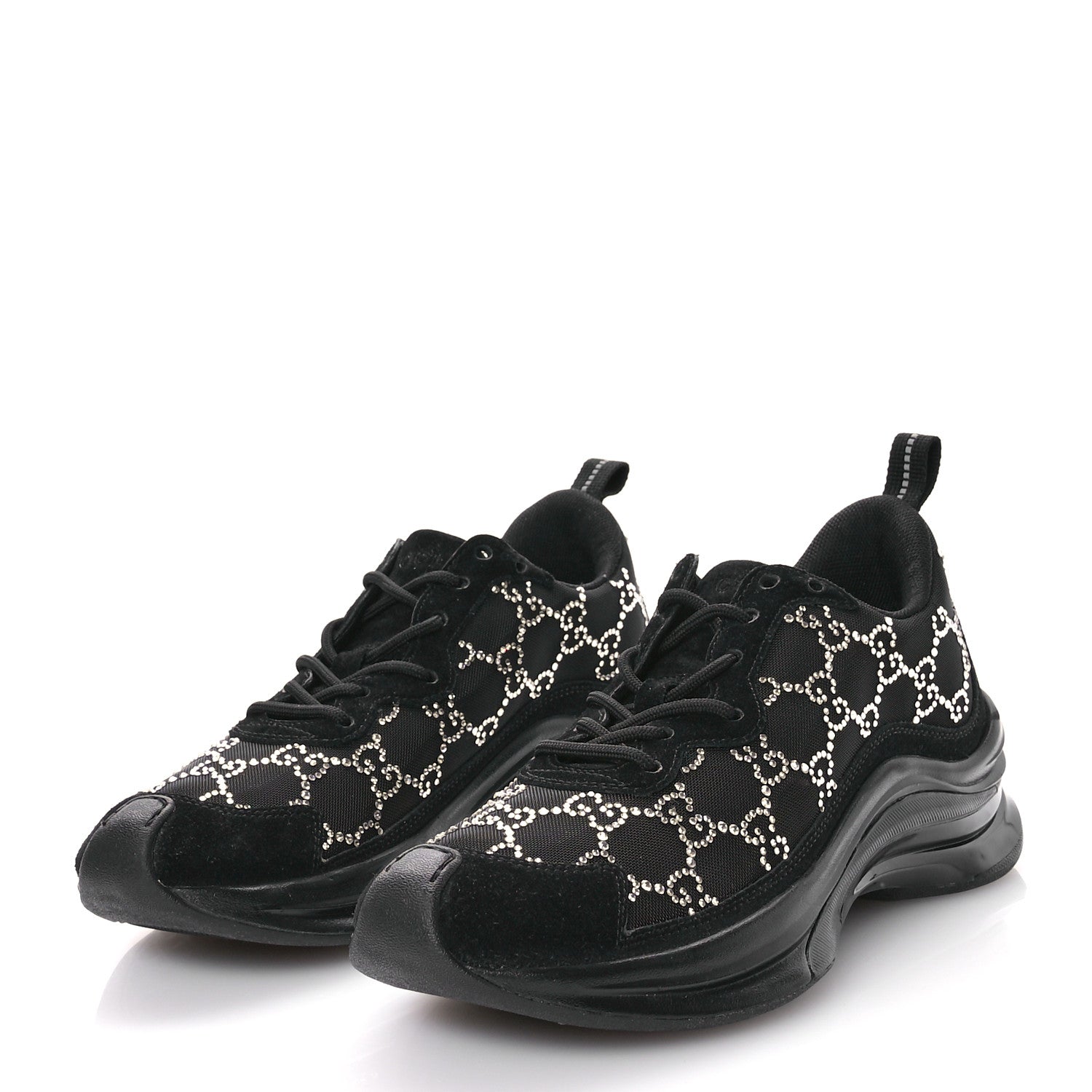 Gucci Tela Retino Mesh Crystal Suede GG Monogram Womens Gucci Run Sneakers 37 Black Silver 4 of 9