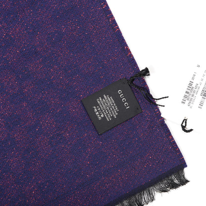 Gucci Wool Silk Jacquard GG Monogram Stenix Scarf Navy Red 3 of 4