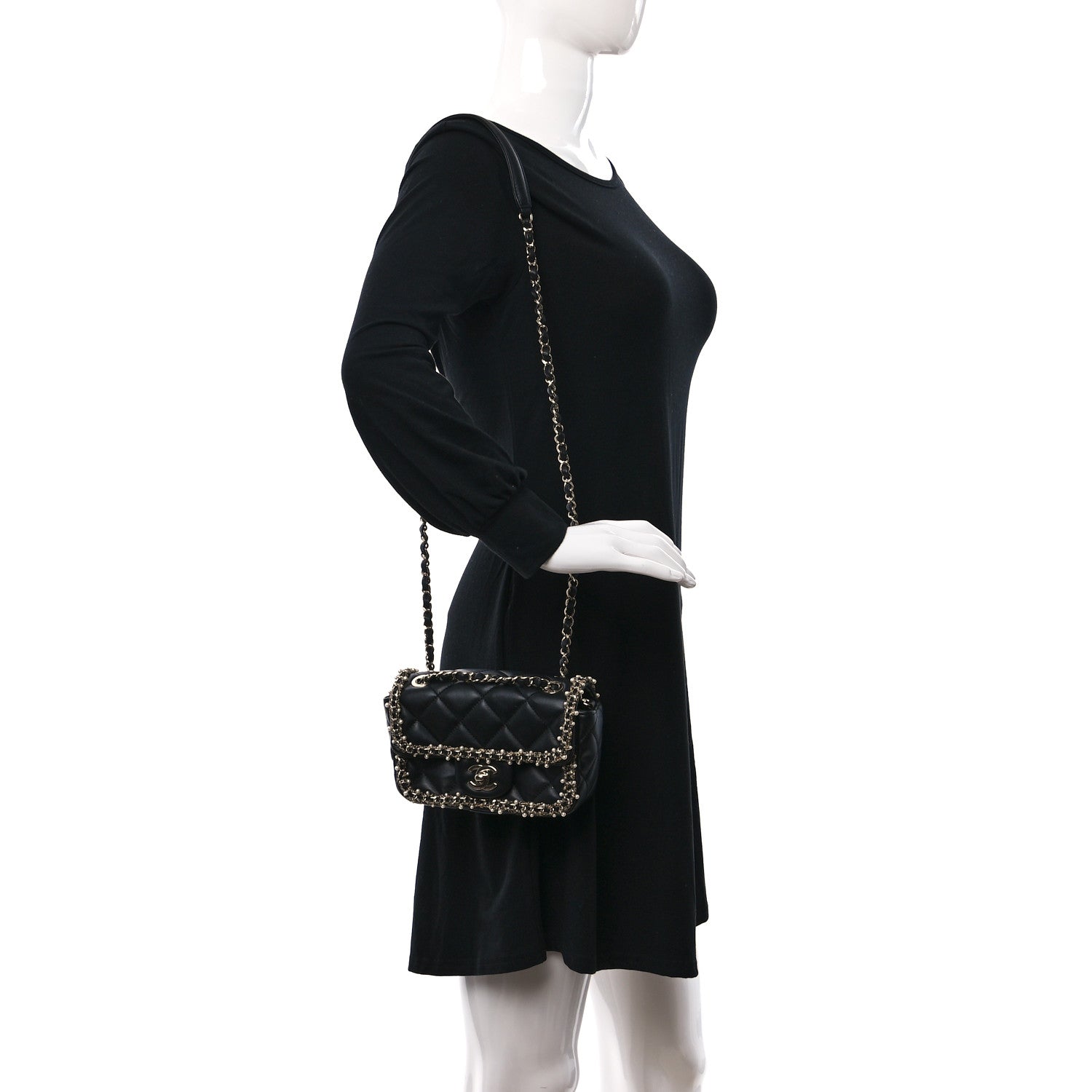 Chanel Lambskin Quilted Pearl Edge Mini Rectangular Flap Bag Black 2 of 10