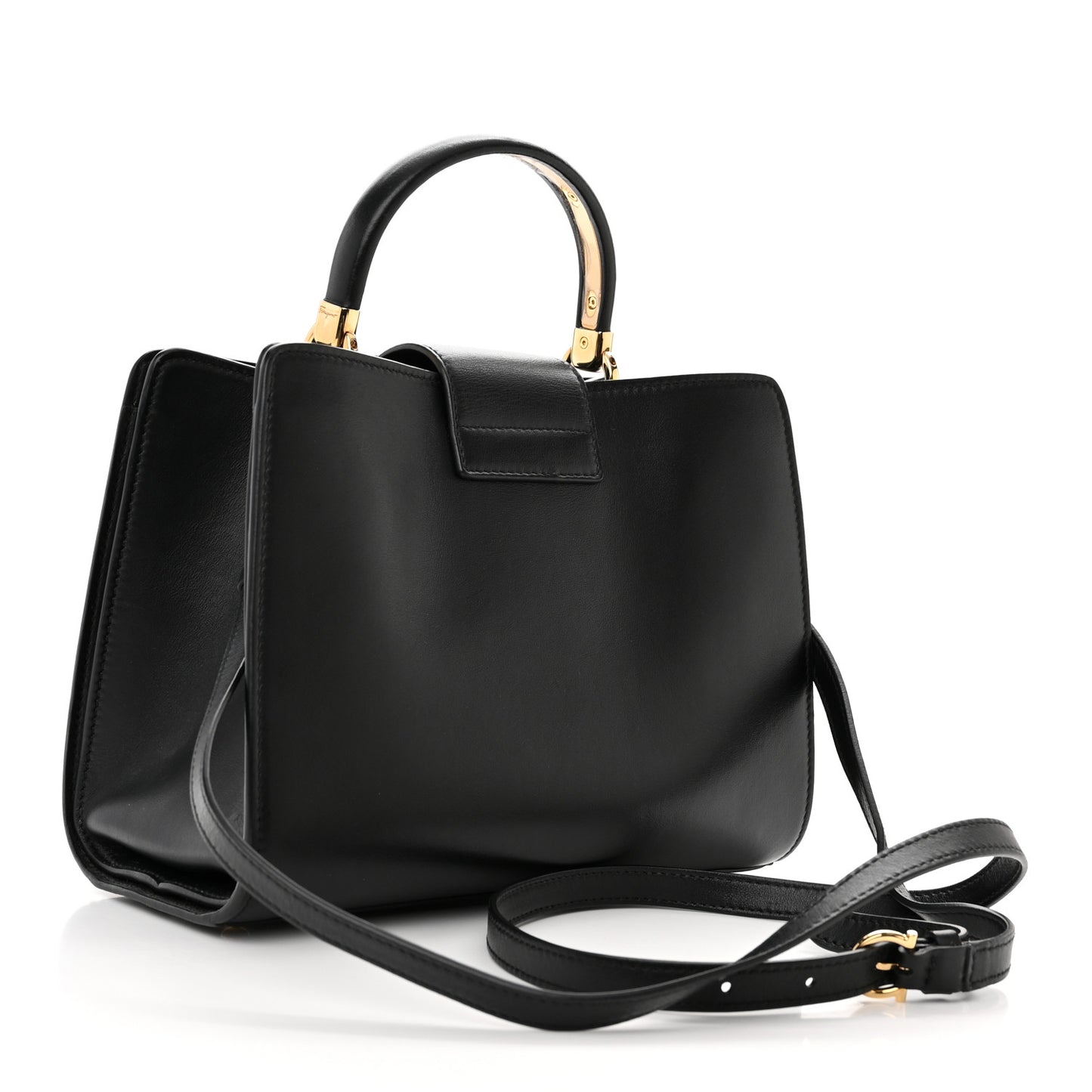Calfskin Thea Top Handle Bag Black