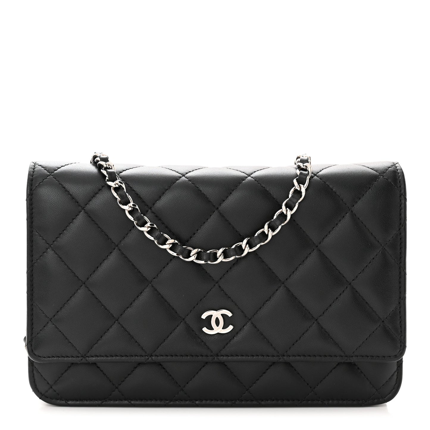 Lambskin Quilted Wallet On Chain WOC Black