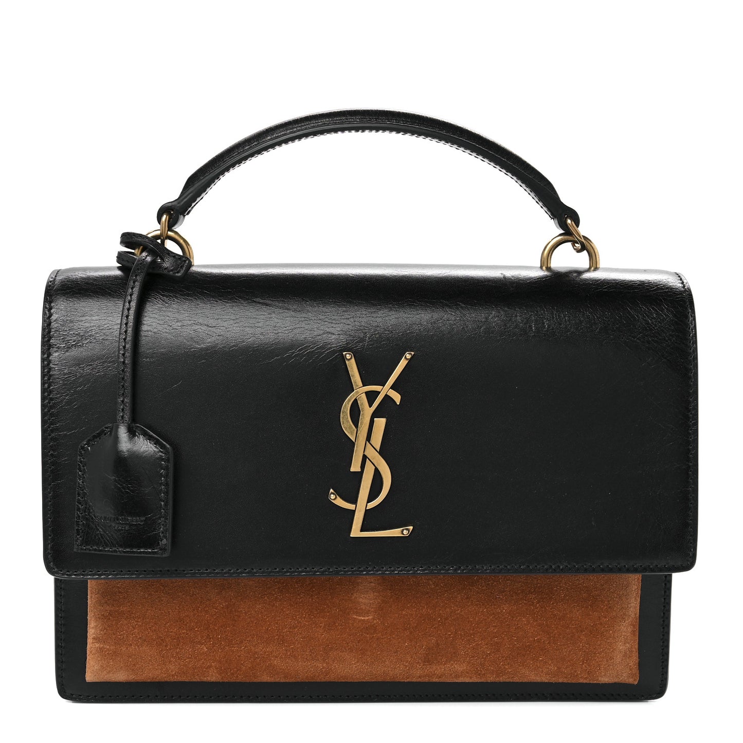 Calfskin Suede Medium Monogram Sunset Satchel Black Cinnamon