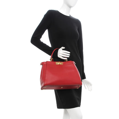 Fendi Vitello Morgan Fabric Jacquard Pequin Medium Peekaboo Iconic Satchel Mattone Tobacco Black 3 of 12