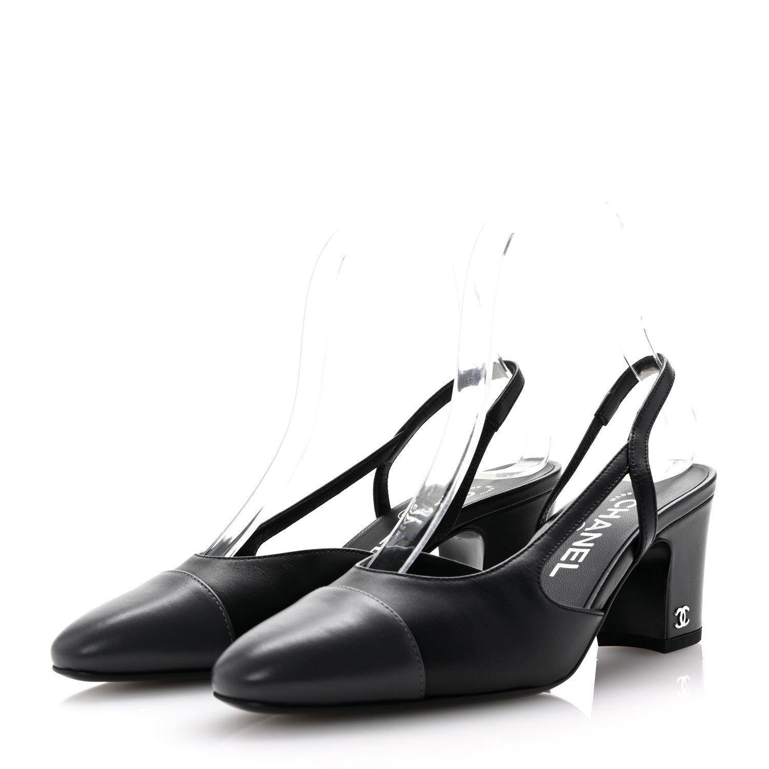 Chanel Lambskin Cap Toe CC Slingback Pumps 35.5 Black Dark Grey 4 of 10