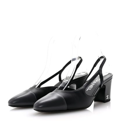 Chanel Lambskin Cap Toe CC Slingback Pumps 35.5 Black Dark Grey 4 of 10