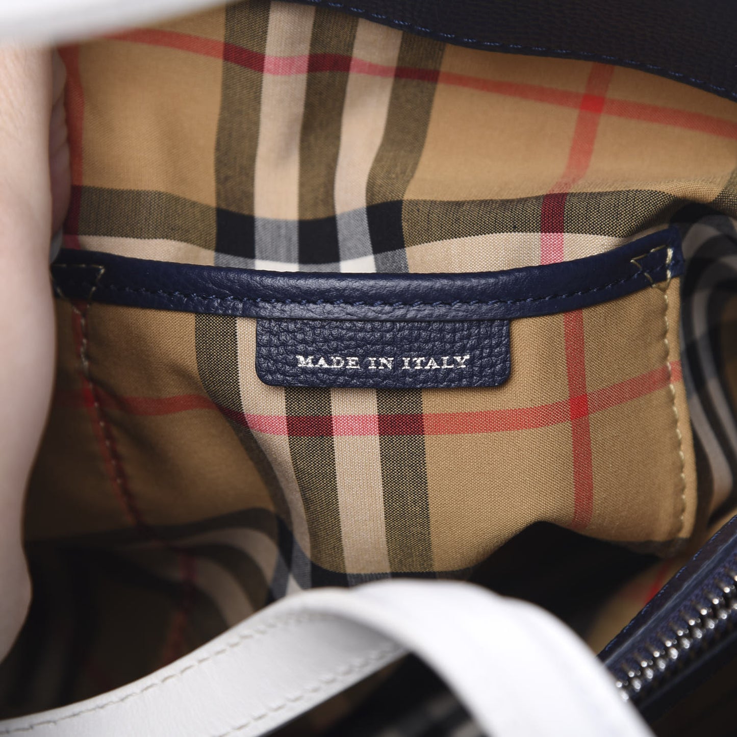 Derby Calfskin House Check Medium Bi-Color Banner Tote Regency Blue White