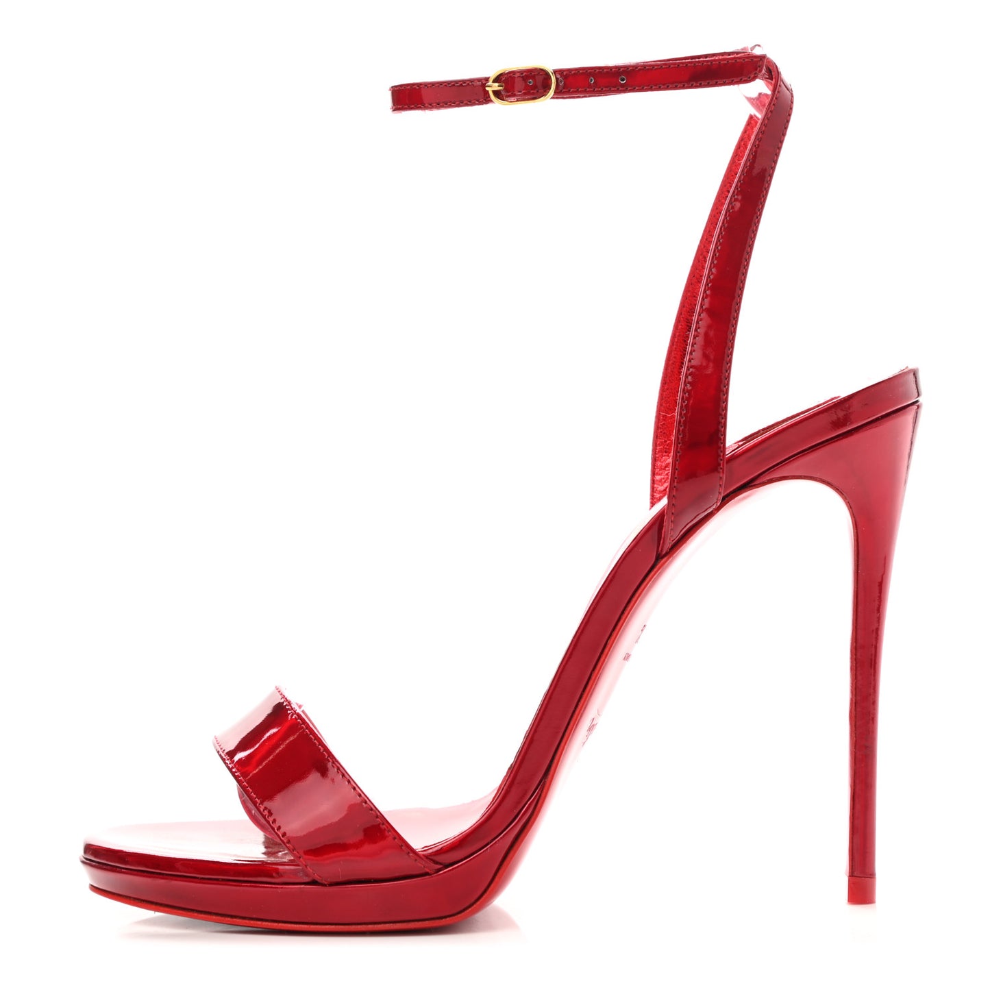 Shiny Patent Calfskin Queen Psych Loubi Ankle Strap Sandals 37.5 Red